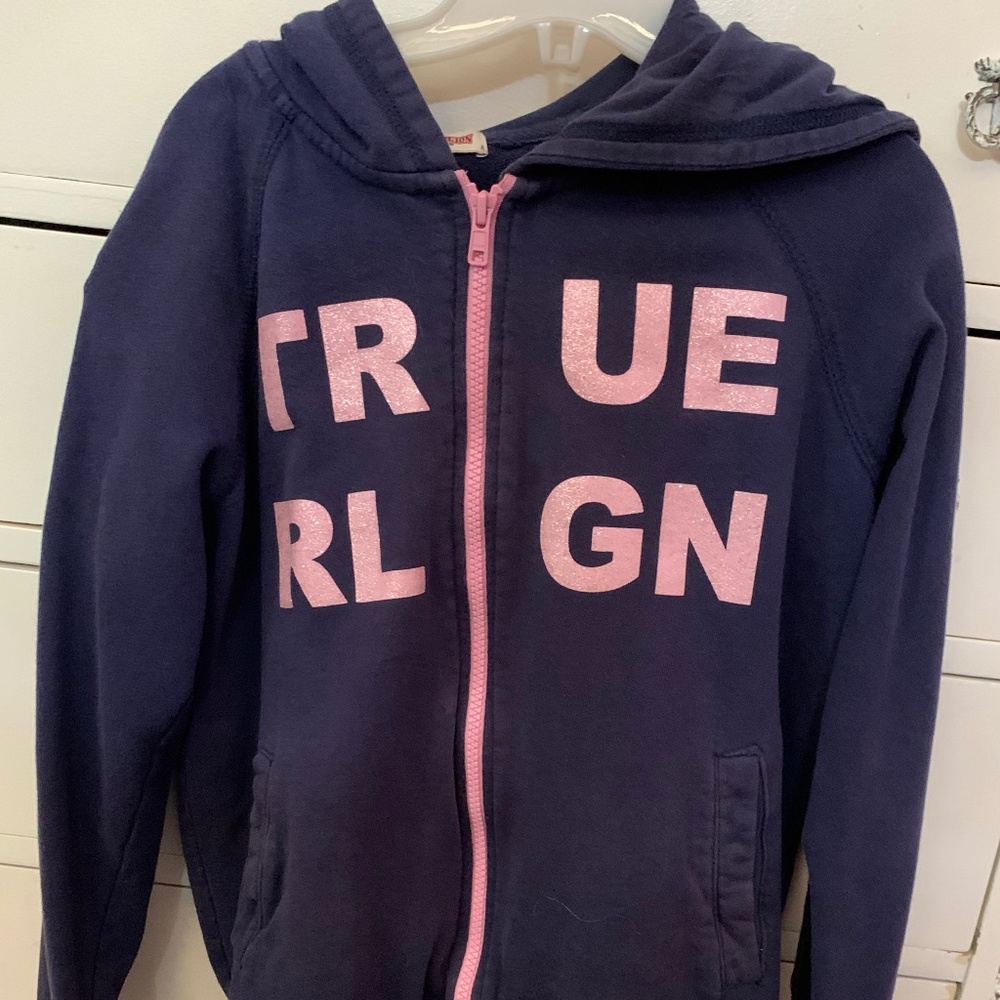 TRUE RELIGION Girl’s Blue Pink Light Hoodie Jacket XL
